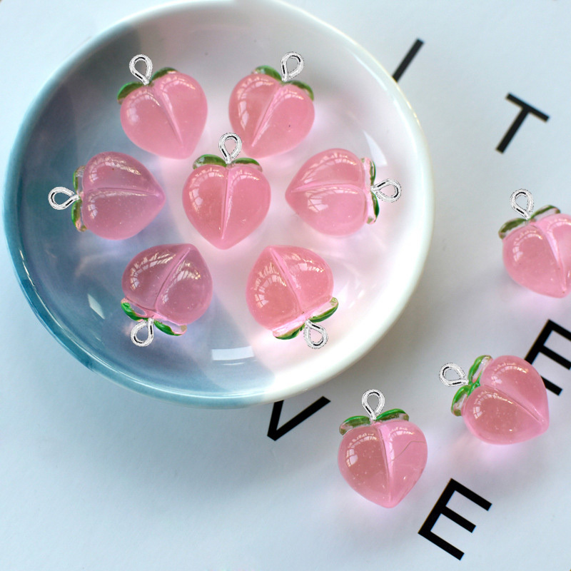 Resin Art Keychain - 10Pcs 새로운 투명 복숭아 플랫 수지