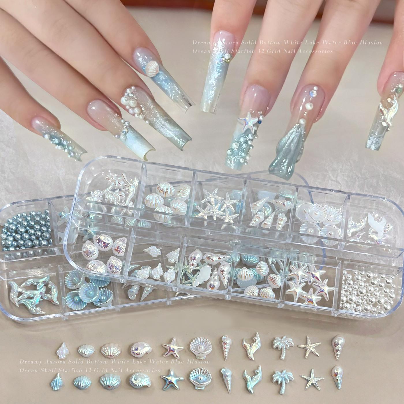 Resin Art Beach Theme - 12칸 3D 믹스 오션 스타일 네일