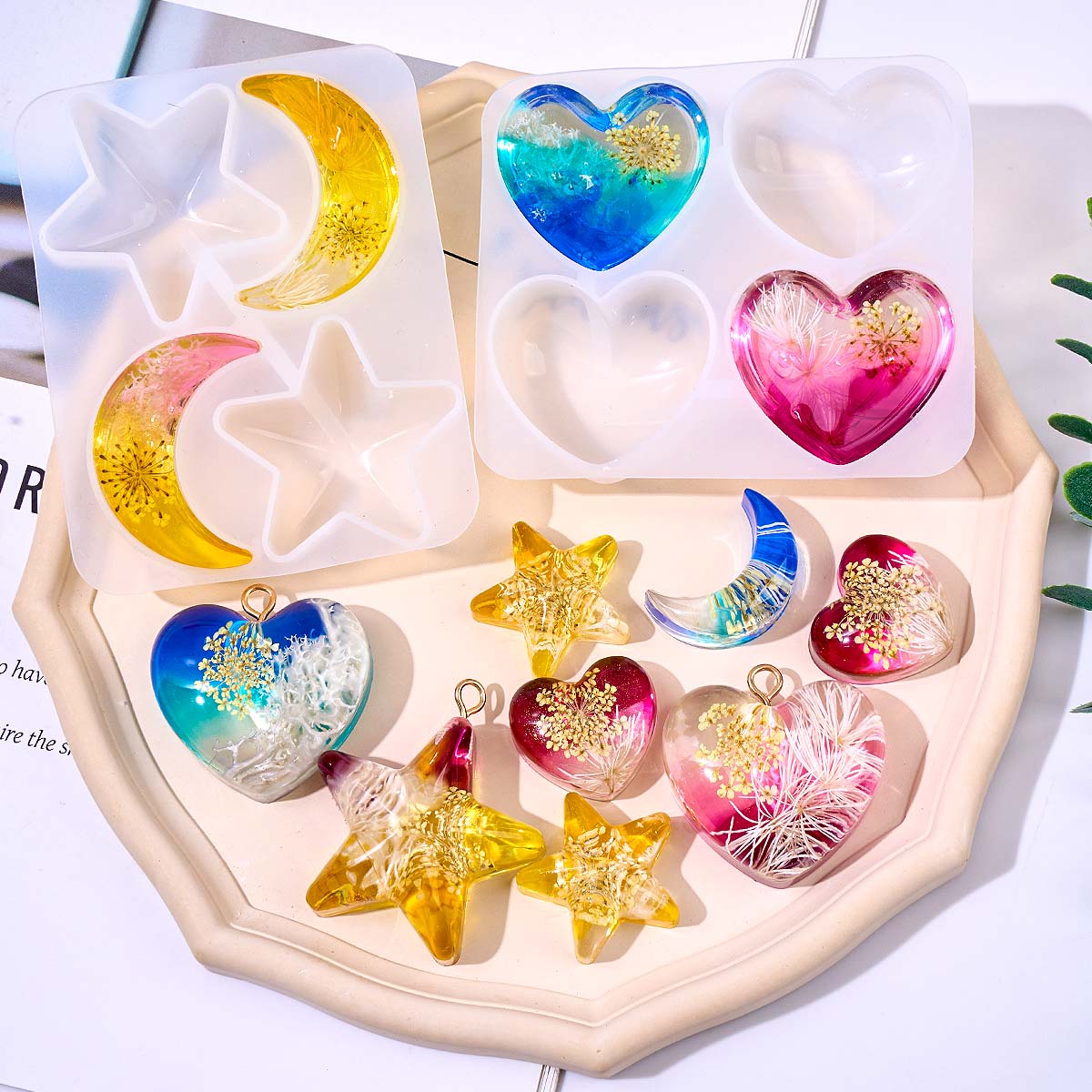 Resin Art Liquid - 하트 스타 문 펜던트 실리콘 몰드