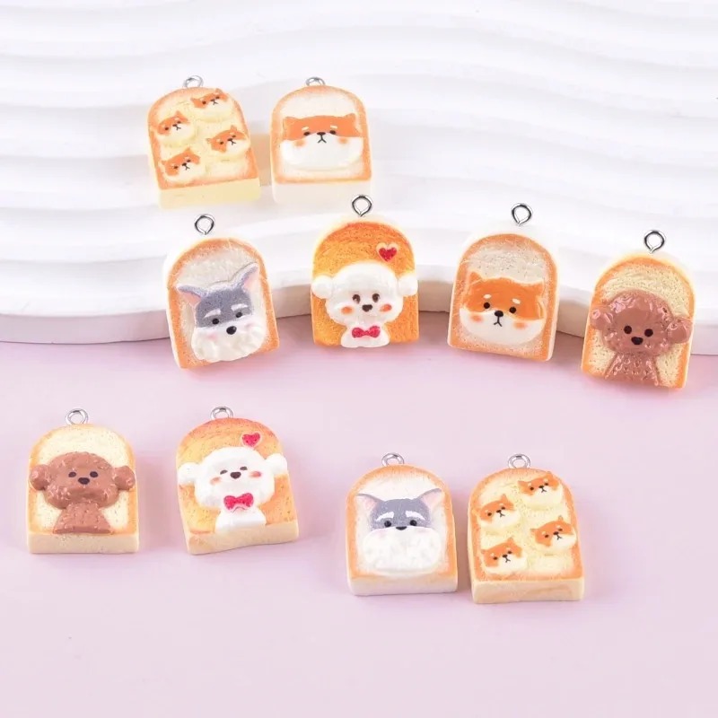 Resin Art Supplies - 10Pcs 귀여운 토스트 개 수지 펜던트