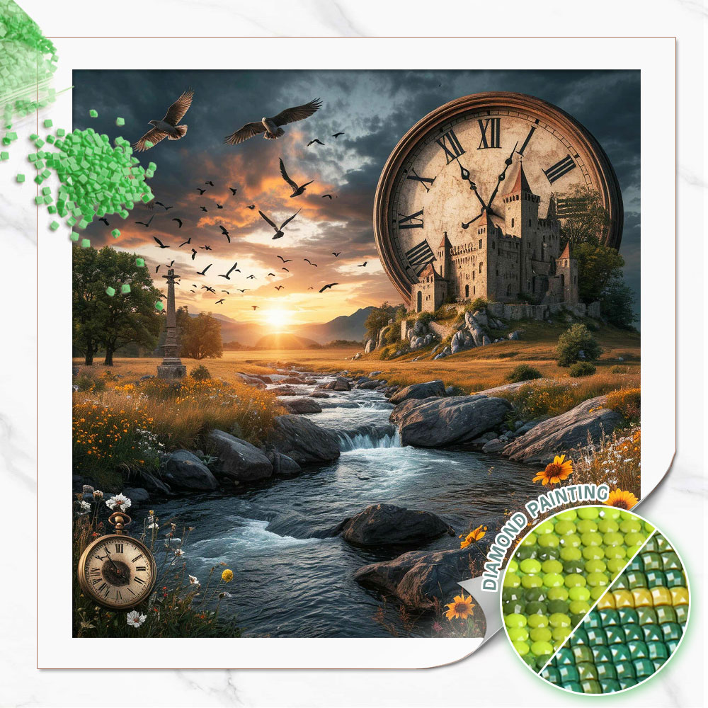 Resin Art Clock - Huacan 다이아몬드 페인팅 와일더니스 캐슬 자이언트