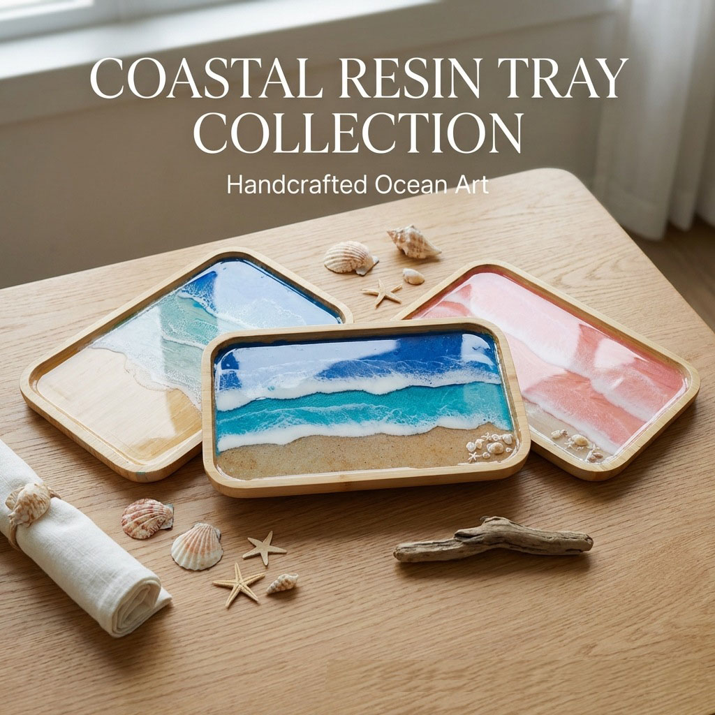 Resin Art Wooden Tray - 에폭시 레진 오션 아트 장식 트레이,