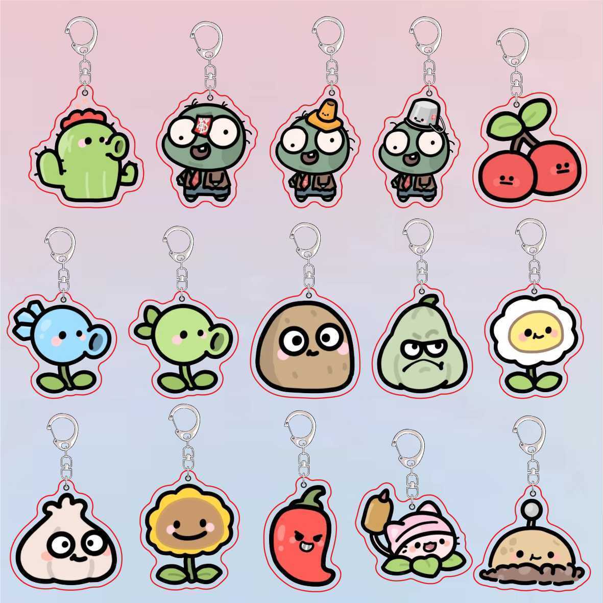 Resin Art Keychain - 식물 vs 좀비 아크릴 귀여운 키체인