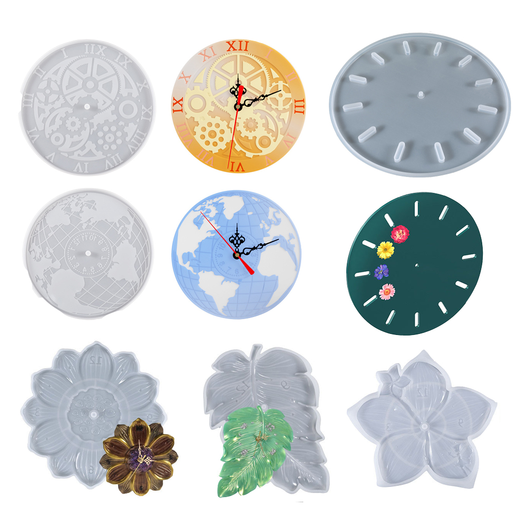 Resin Art Clock - 세계 지도 연잎 벚꽃 시계 기어
