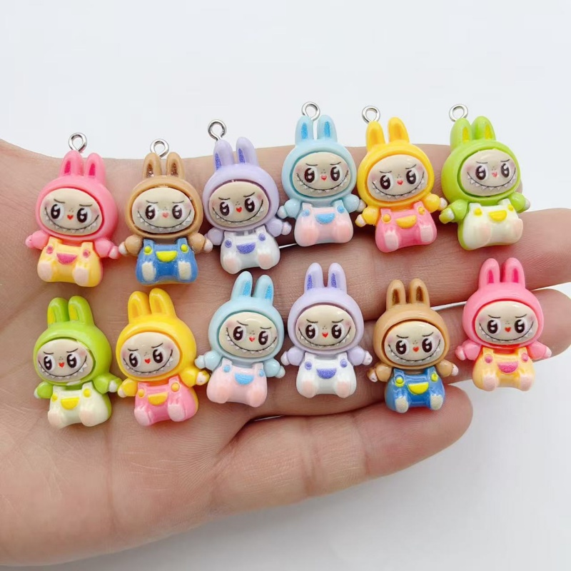 Resin Art Keychain - 10Pcs Kawaii 토끼 딸기 하우스 수지
