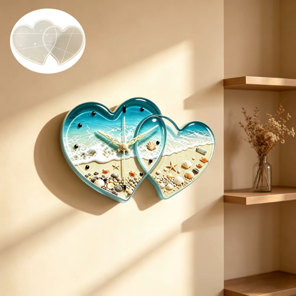 Resin Art Clock - 연결된 하트 모양 시계 레진 실리콘