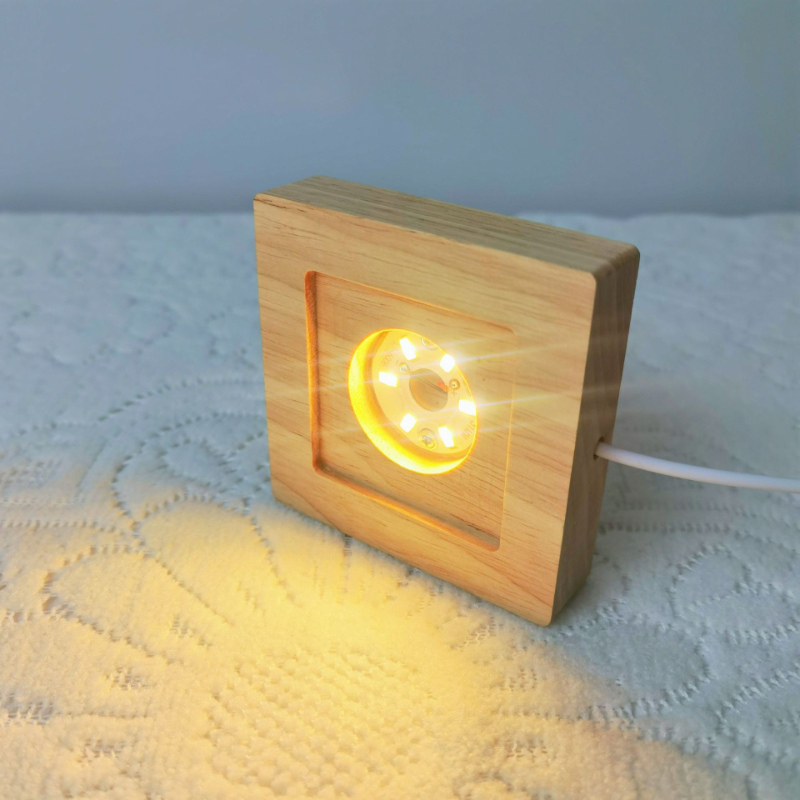 Resin Art Wooden Tray - 사각형 LED 조명 디스플레이 베이스 나무