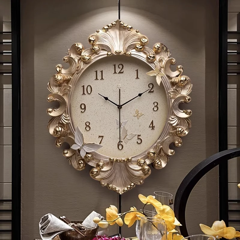 Resin Art Clock - 유럽 스타일 방 벽시계 클래식 골든