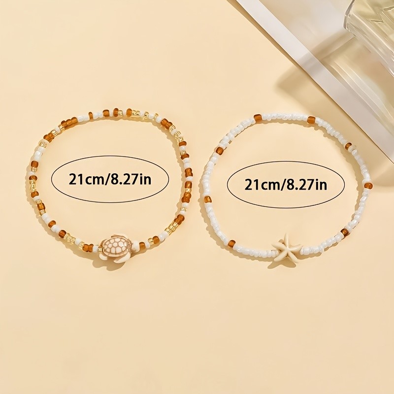 2pcs 갈색 불가사리와 거북이 디자인 펜던트 발찌 여 - Resin Art Beach Theme 리뷰 및 가격