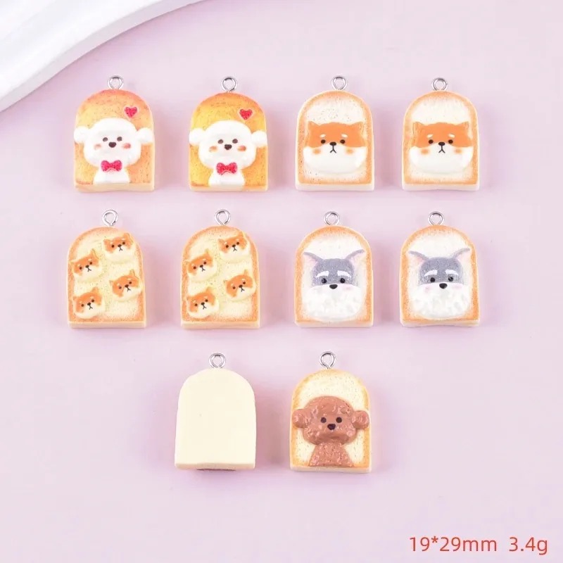 10Pcs 귀여운 토스트 개 수지 펜던트 만화 동물 참 - Resin Art Supplies 리뷰 및 가격