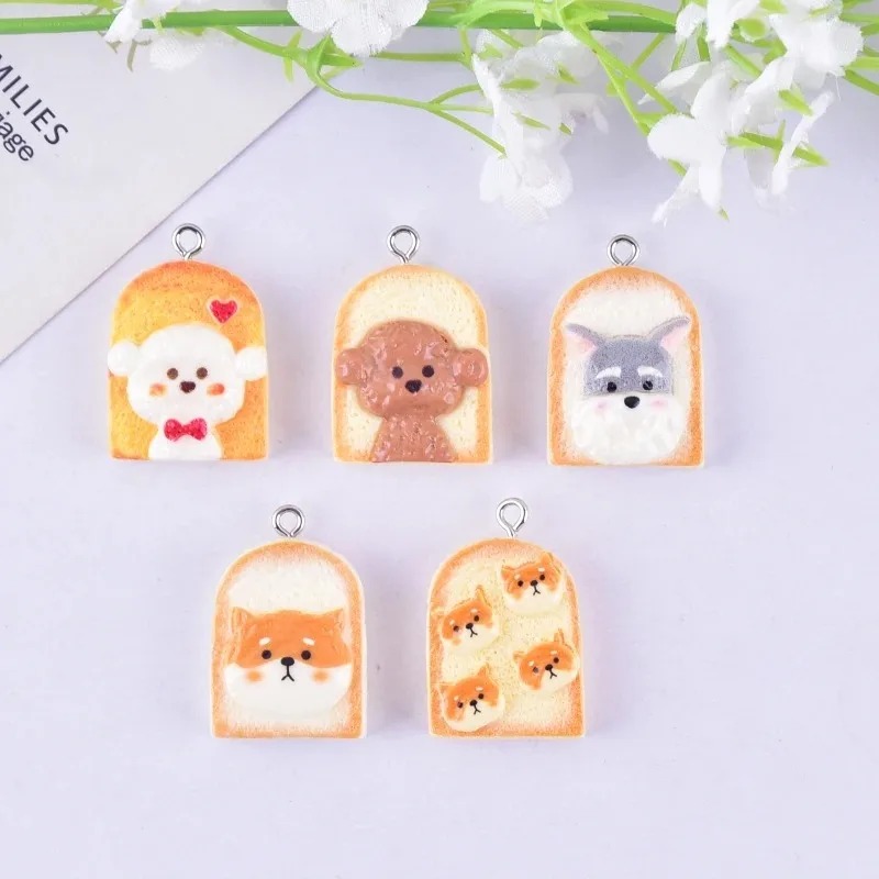 10Pcs 귀여운 토스트 개 수지 펜던트 만화 동물 참 - Resin Art Supplies 리뷰 및 가격