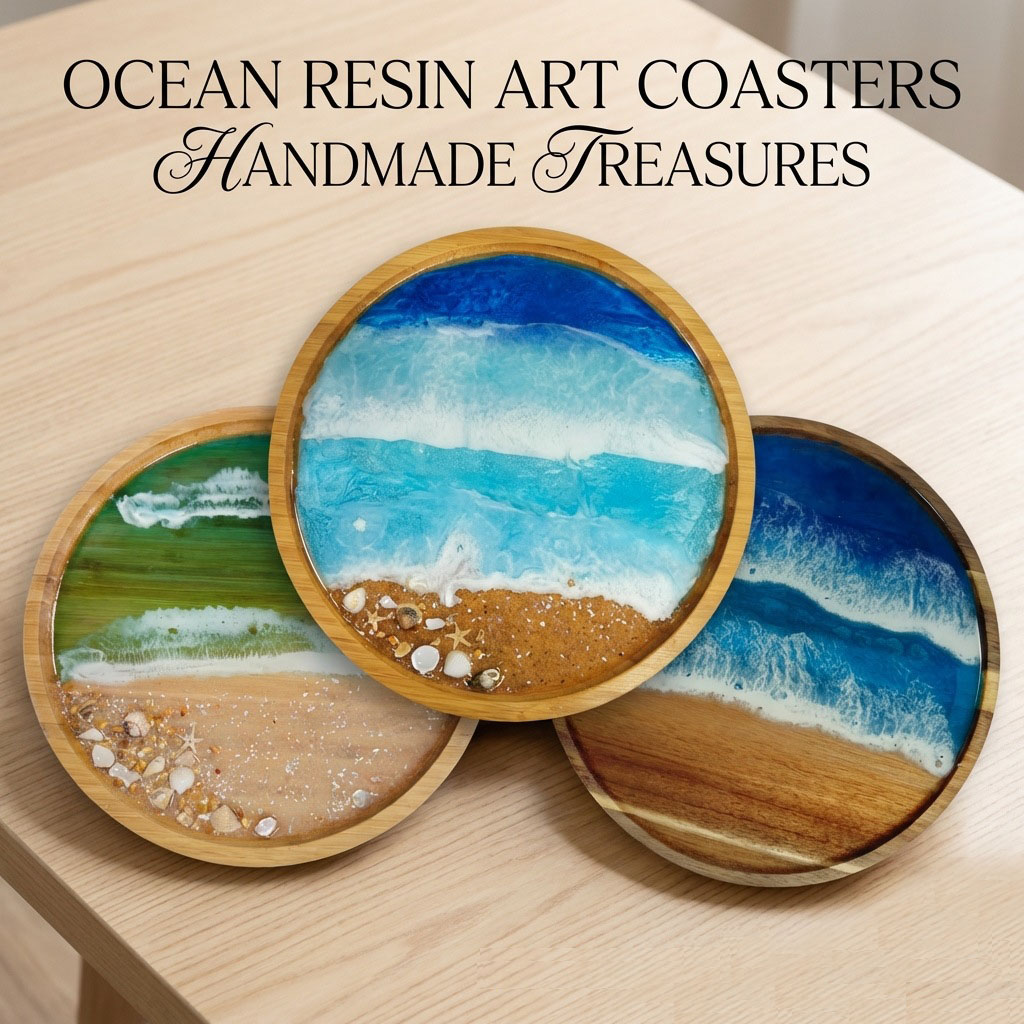 바다 수지 아트가 있는 나무 서빙 트레이, 홈 데코용  - Resin Art Wooden Tray 리뷰 및 가격