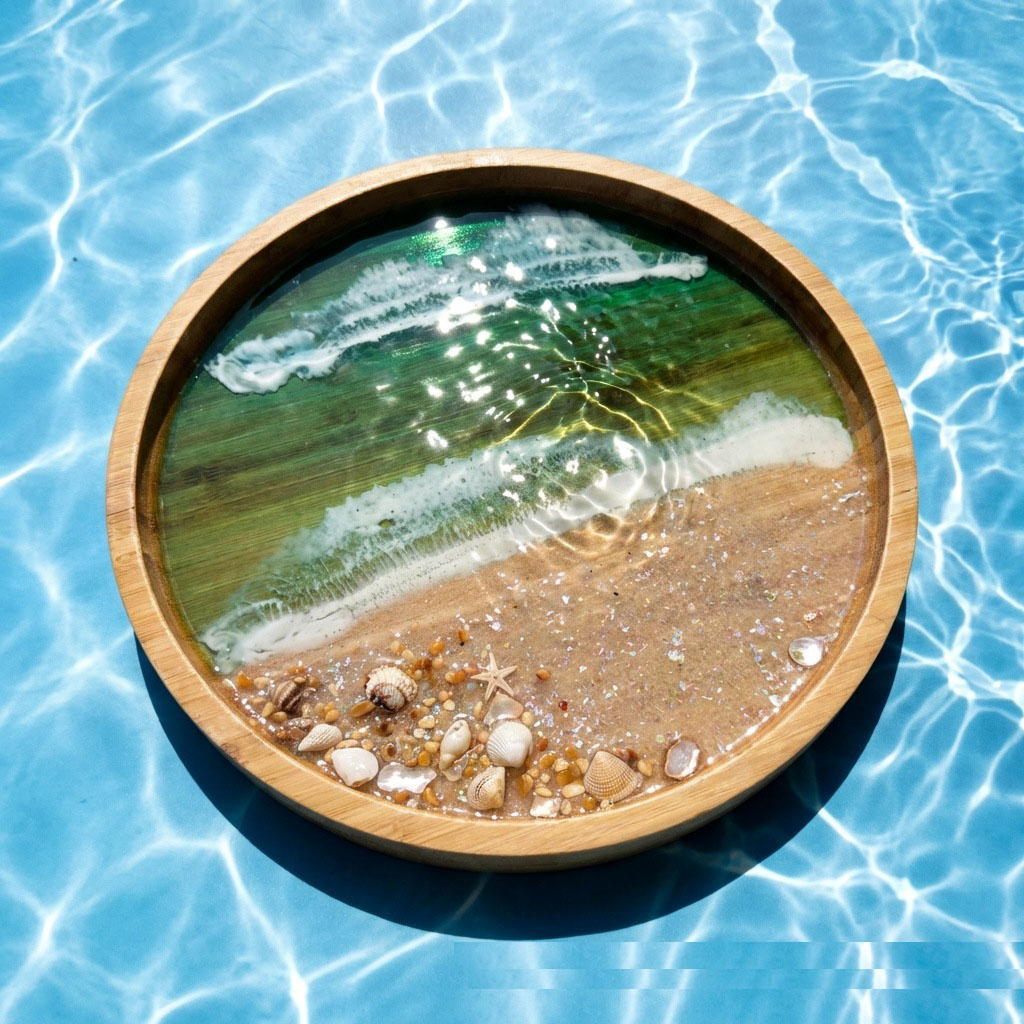 바다 수지 아트가 있는 나무 서빙 트레이, 홈 데코용  - Resin Art Wooden Tray 리뷰 및 가격