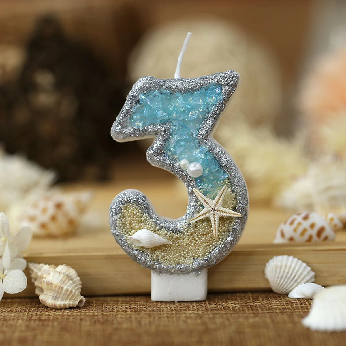 0-9 번호 반짝이 양초 여름 해변 불가사리 생일 케이 - Resin Art Beach Theme 리뷰 및 가격