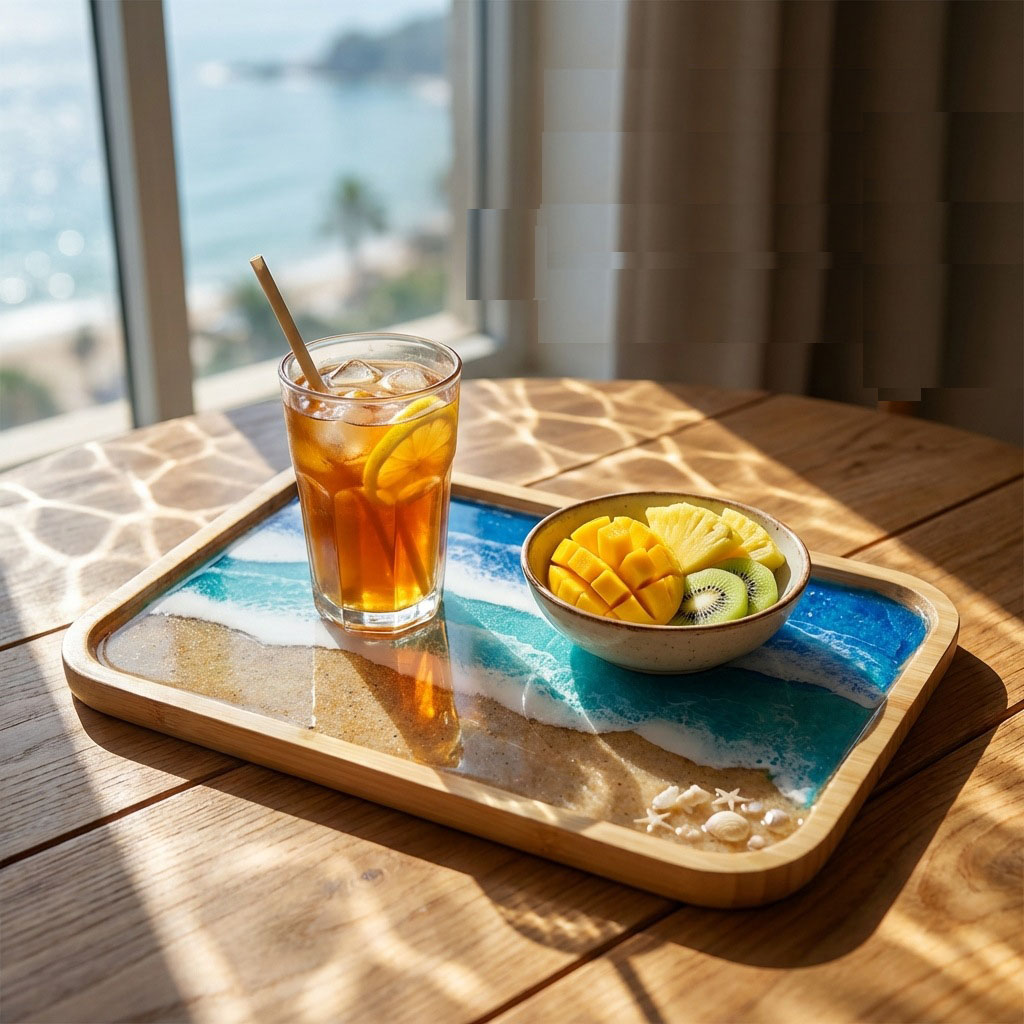 에폭시 레진 오션 아트 장식 트레이, 커피 다이닝 테이 - Resin Art Wooden Tray 리뷰 및 가격