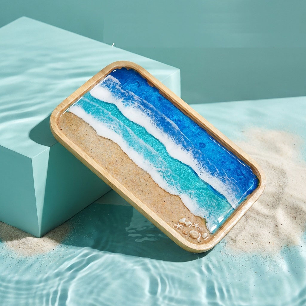 에폭시 레진 오션 아트 장식 트레이, 커피 다이닝 테이 - Resin Art Wooden Tray 리뷰 및 가격