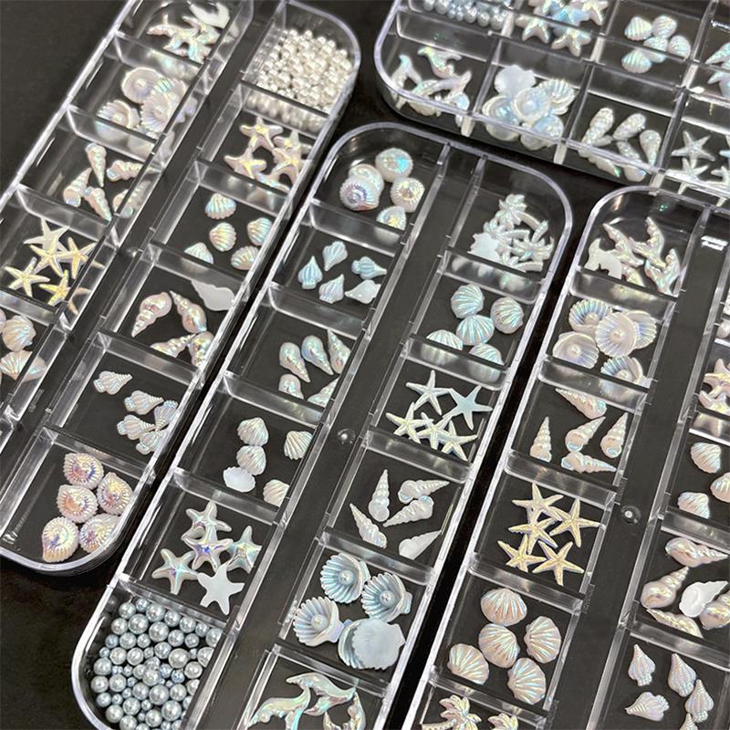 12칸 3D 믹스 오션 스타일 네일 참 블루 레진 쉘  - Resin Art Beach Theme 리뷰 및 가격